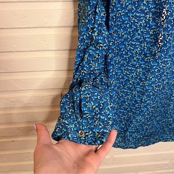 J. Crew Blue Floral Cotton and Silk Multi design Top, Women’s Size 4 - Picture 5 of 7